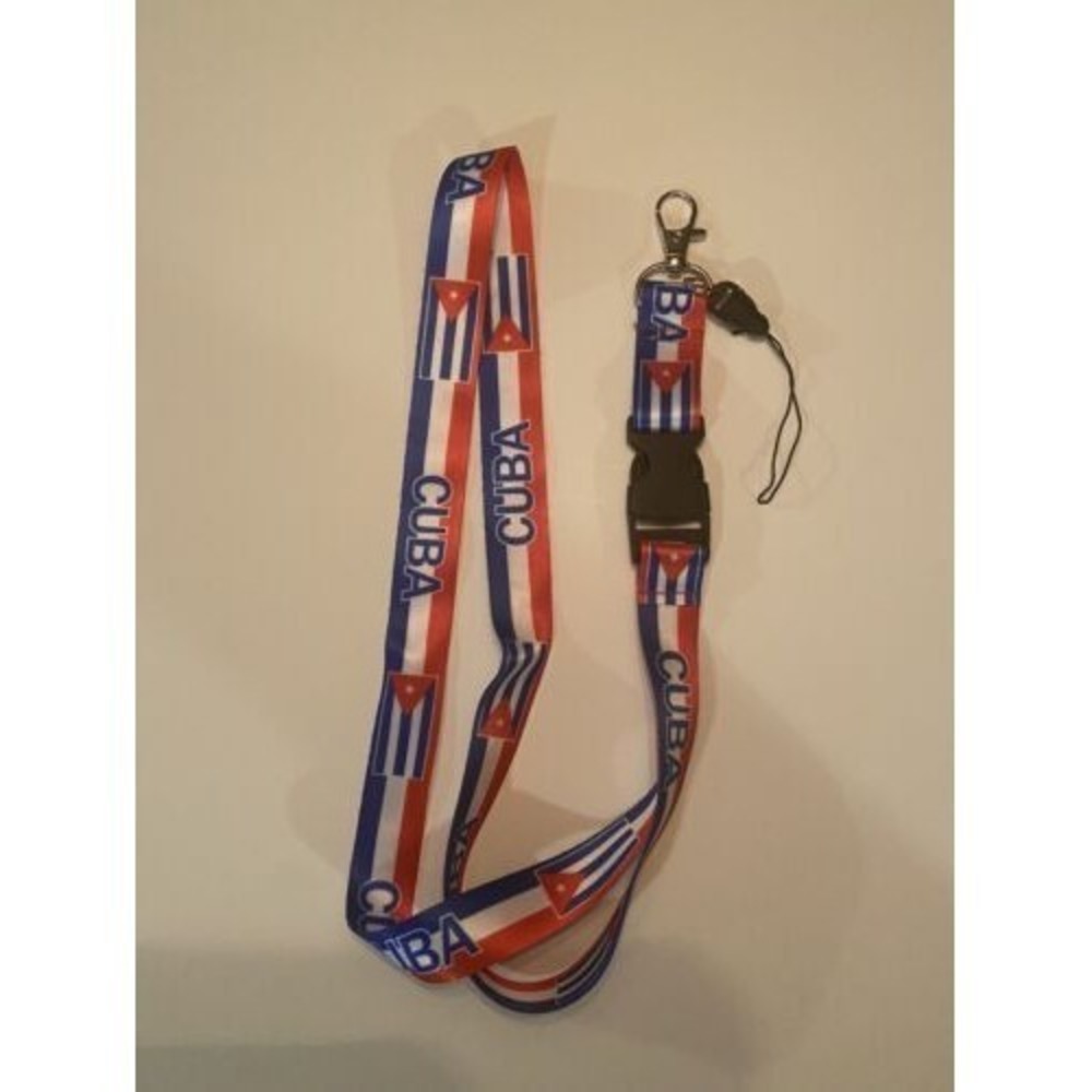 Cuba Flag Lanyard Neck Strap with ID Badge Holder Clip Red White Blue